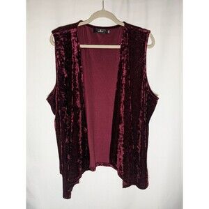 Burgundy Velour Women's Longline Vest Plus 3X Maroon Wine Red Stretch Open Front